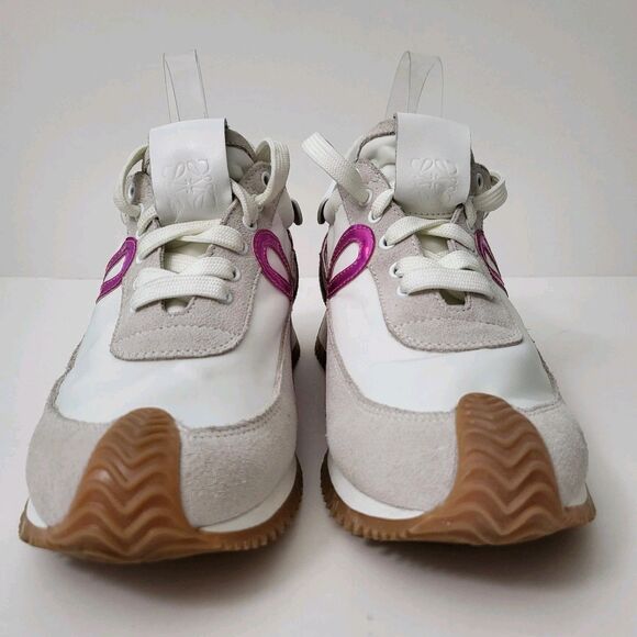 LOEWE Flow Runner Sneakers Womens 7 EU38 Nylon Suede Leather Trainers White Pink - Picture 3 of 12